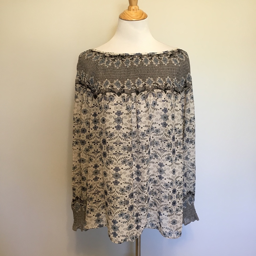 Sundance Cream and Gray Floral Off-Shoulder Peasant Blouse